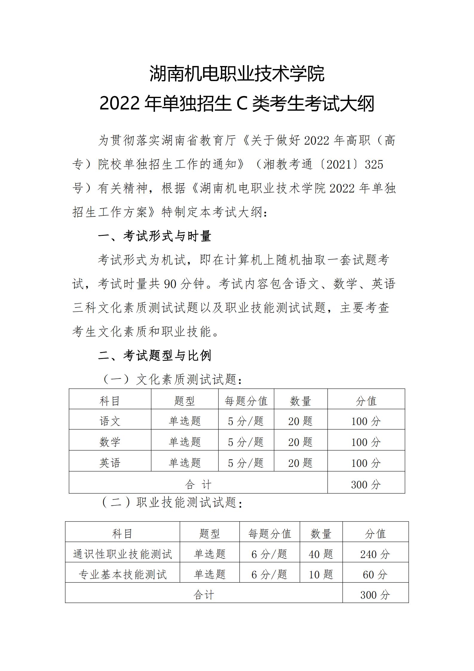 湖南机电职业技术学院2022年单独招生C类考生考试大纲_00.jpg